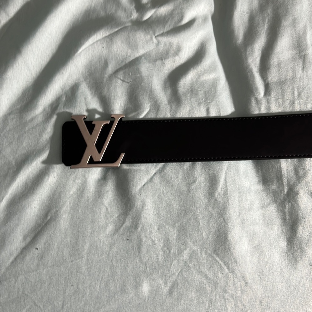 Louis Vuitton black and blue striped leather reversible belt and silver buckle